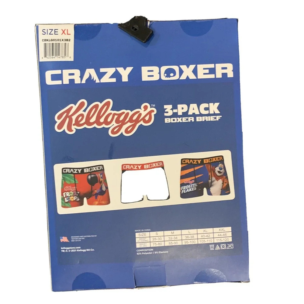 Crazy Boxer 3 Pack Mens XL Boxer Brief Kellogg's New in Box Fruit Loops Frosted